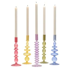Two's Company Candles|Hand-Blown Glass Candleholder, Set of 5
