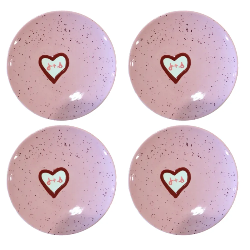 Caitlin Rounds Antiques Dinnerware|Hand-painted Custom Heart Initial Tiny Plates, Set of 4