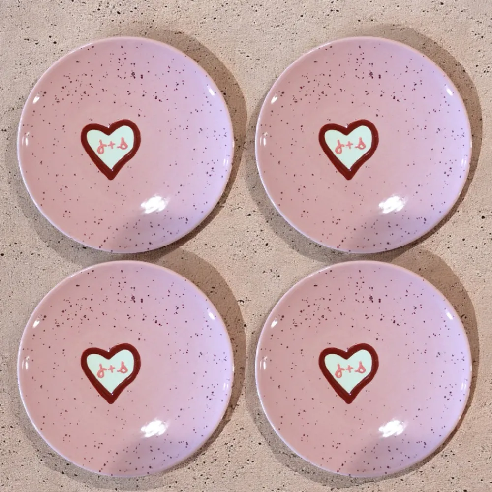 Caitlin Rounds Antiques Dinnerware|Hand-painted Custom Heart Initial Tiny Plates, Set of 4