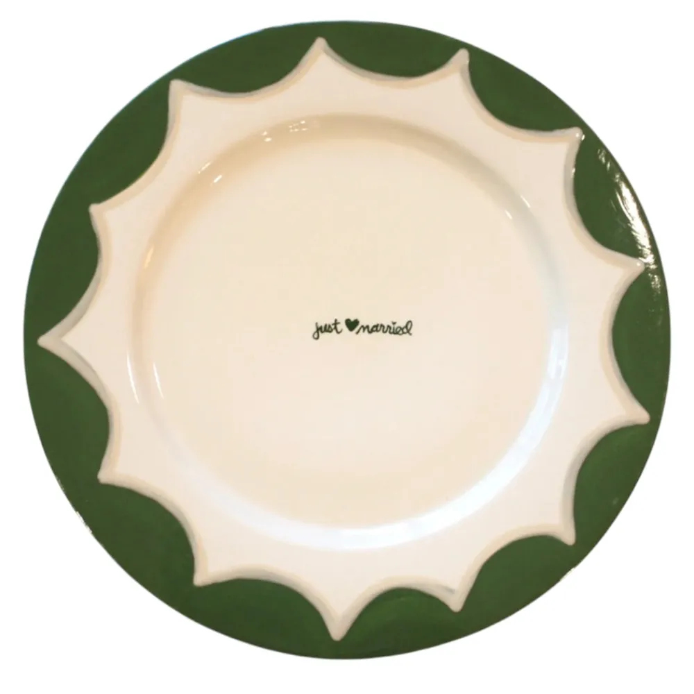 Caitlin Rounds Antiques Dinnerware|Hand-painted “Just Married” Scalloped Cake Plate