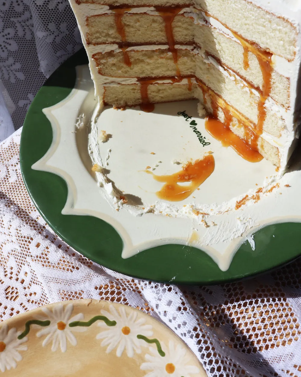 Caitlin Rounds Antiques Dinnerware|Hand-painted “Just Married” Scalloped Cake Plate