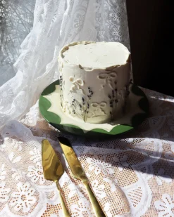 Caitlin Rounds Antiques Dinnerware|Hand-painted “Just Married” Scalloped Cake Plate