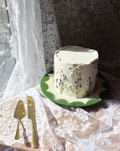 Caitlin Rounds Antiques Dinnerware|Hand-painted “Just Married” Scalloped Cake Plate