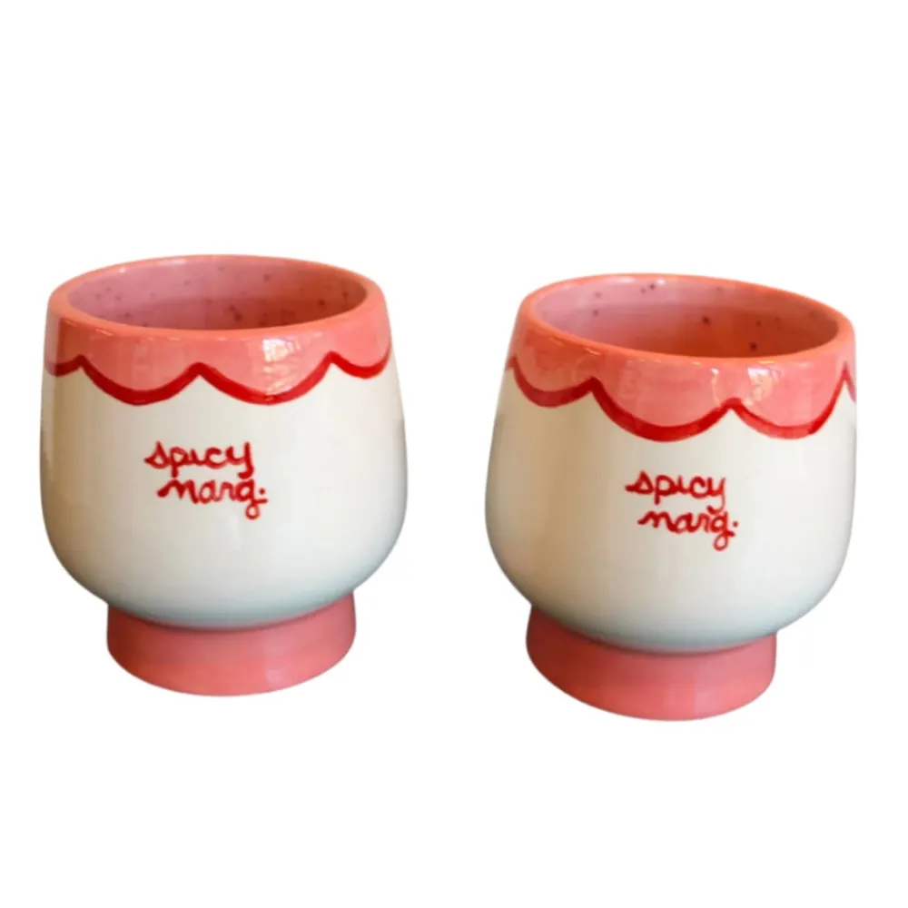 Caitlin Rounds Antiques Glassware|Hand-painted “Spicy Marg” Cups, Set of 2