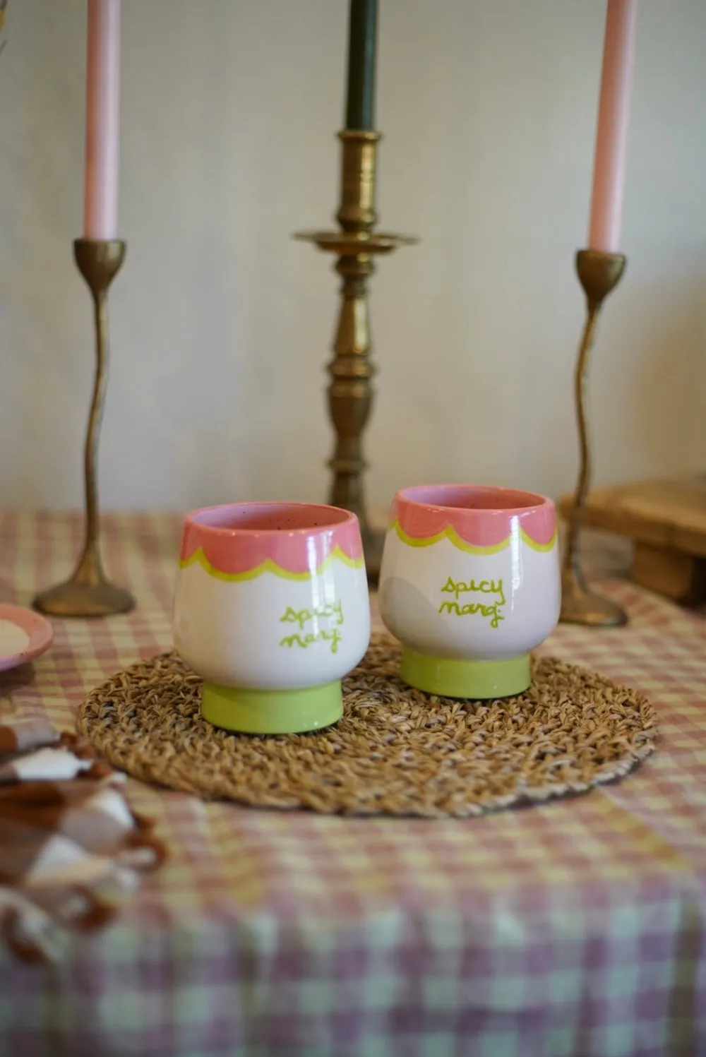 Caitlin Rounds Antiques Glassware|Hand-painted “Spicy Marg” Cups, Set of 2