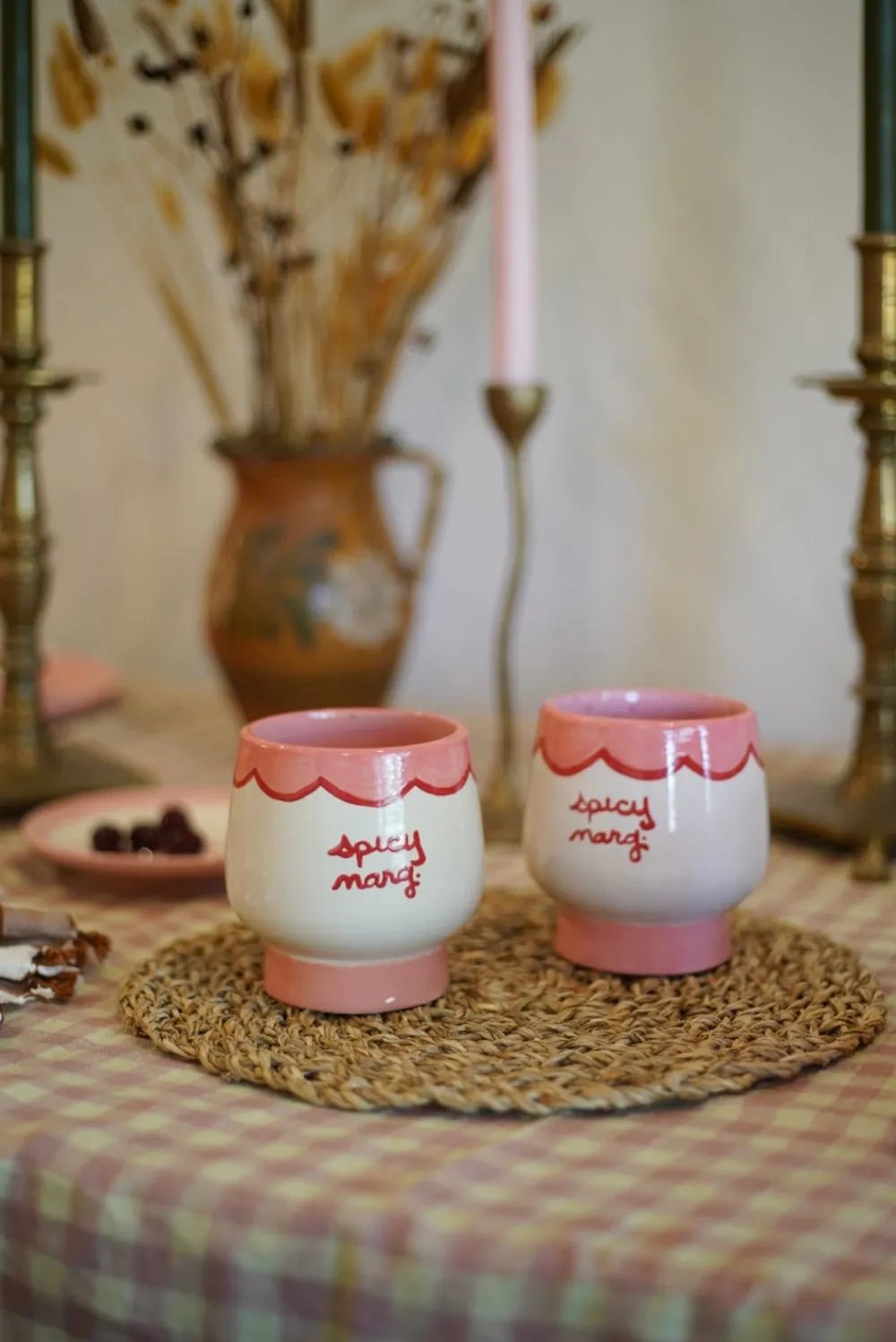 Caitlin Rounds Antiques Glassware|Hand-painted “Spicy Marg” Cups, Set of 2