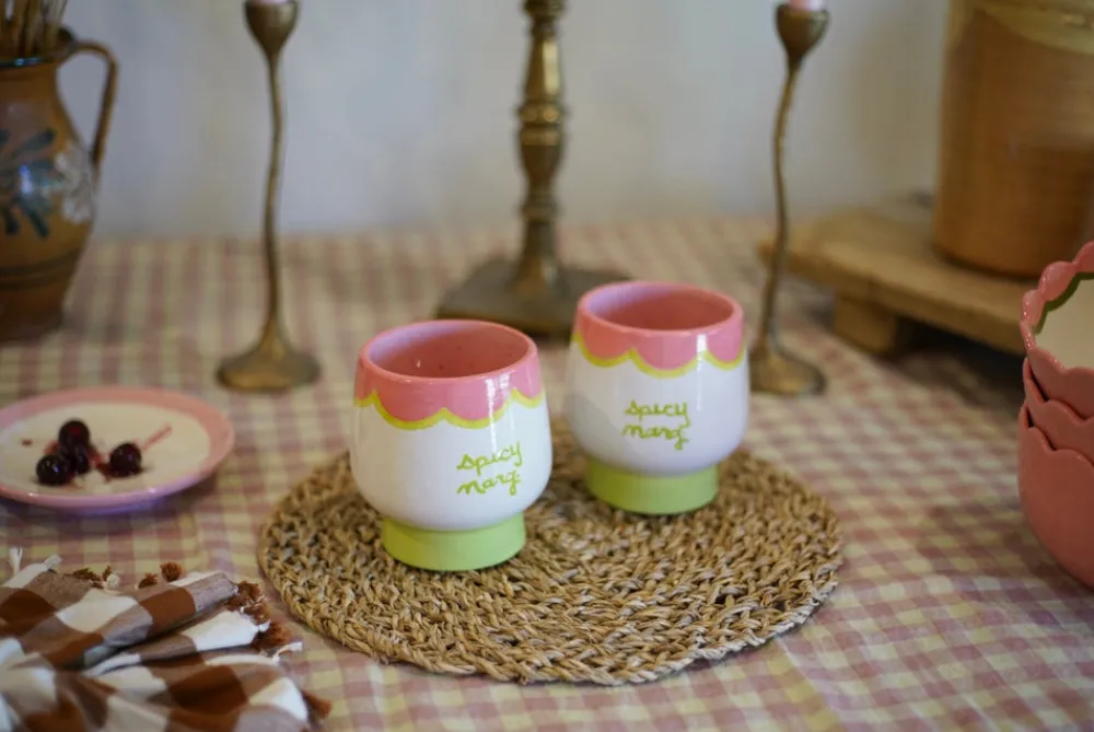 Caitlin Rounds Antiques Glassware|Hand-painted “Spicy Marg” Cups, Set of 2