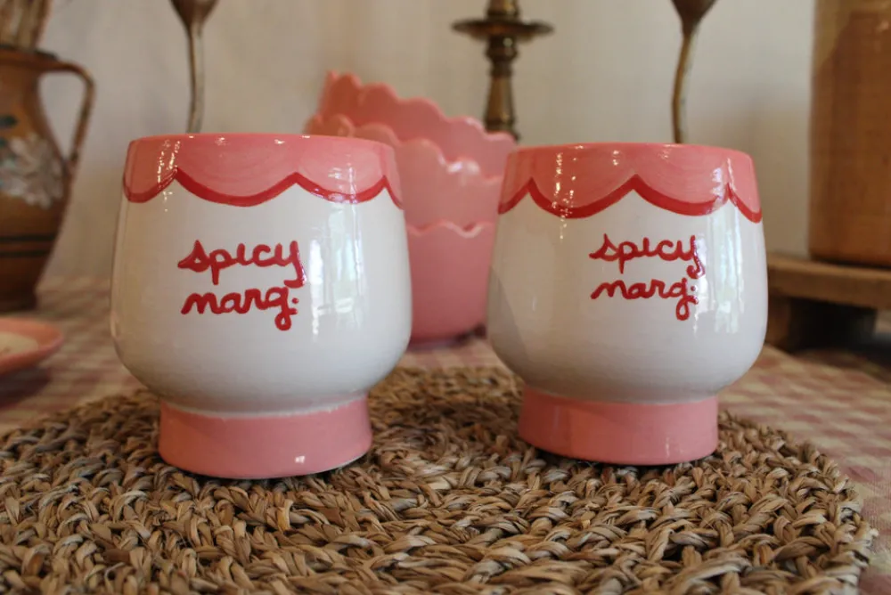 Caitlin Rounds Antiques Glassware|Hand-painted “Spicy Marg” Cups, Set of 2