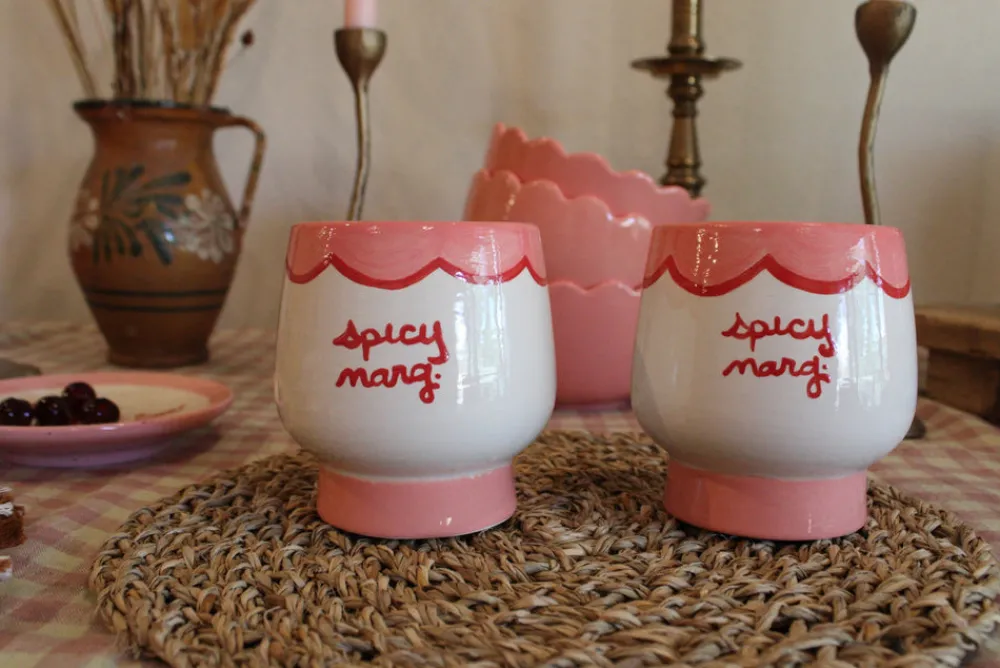 Caitlin Rounds Antiques Glassware|Hand-painted “Spicy Marg” Cups, Set of 2