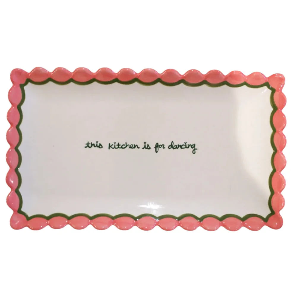 Caitlin Rounds Antiques Dinnerware|Hand-painted “This Kitchen is for Dancing” Scalloped Tray