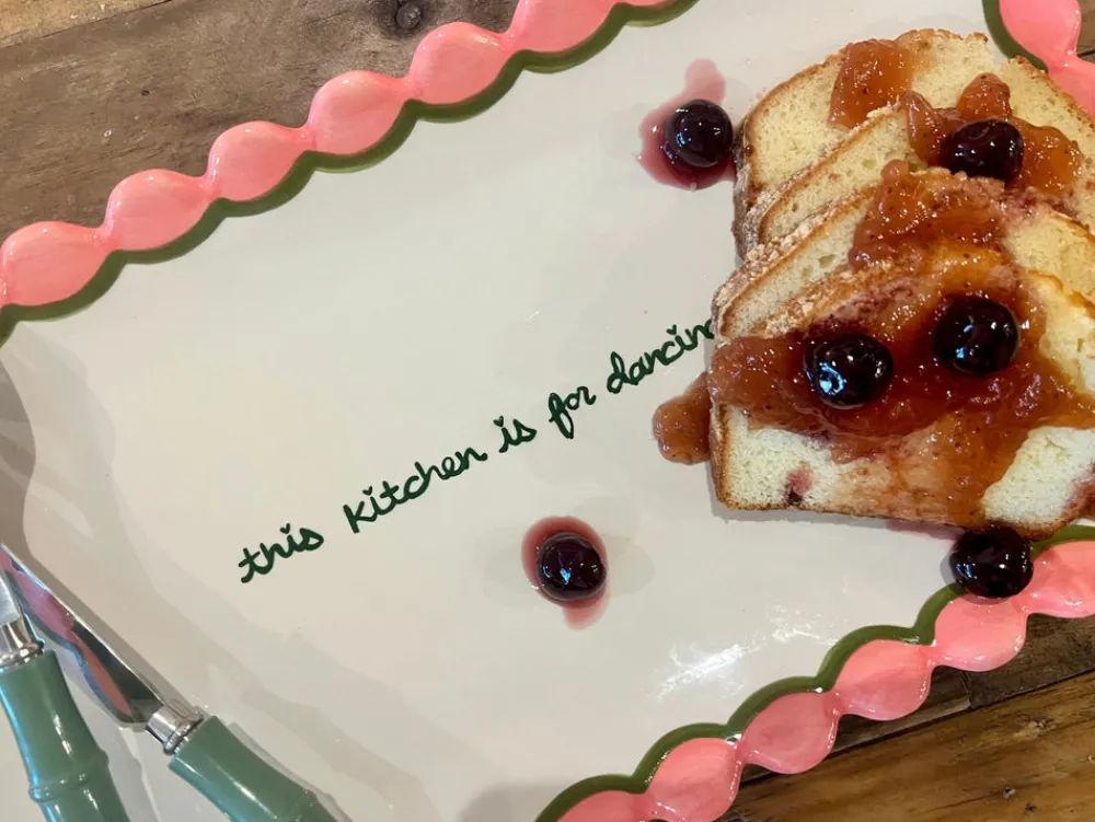 Caitlin Rounds Antiques Dinnerware|Hand-painted “This Kitchen is for Dancing” Scalloped Tray