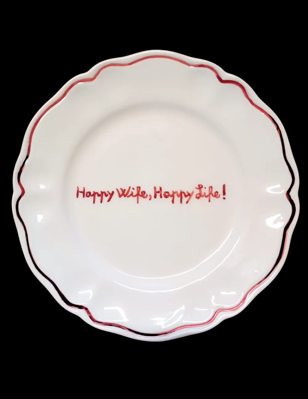 Sveva's Home Dinnerware|Happy Wife, Happy Life! Scalloped Plate, Set of 6