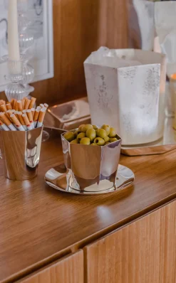 Esencial Hogar Dinnerware|Hexagon Silver-Plated Nut Bowl & Saucer