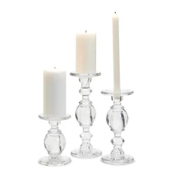 Two's Company Candles|High-Glass Pedestal Candleholders, Set of 3