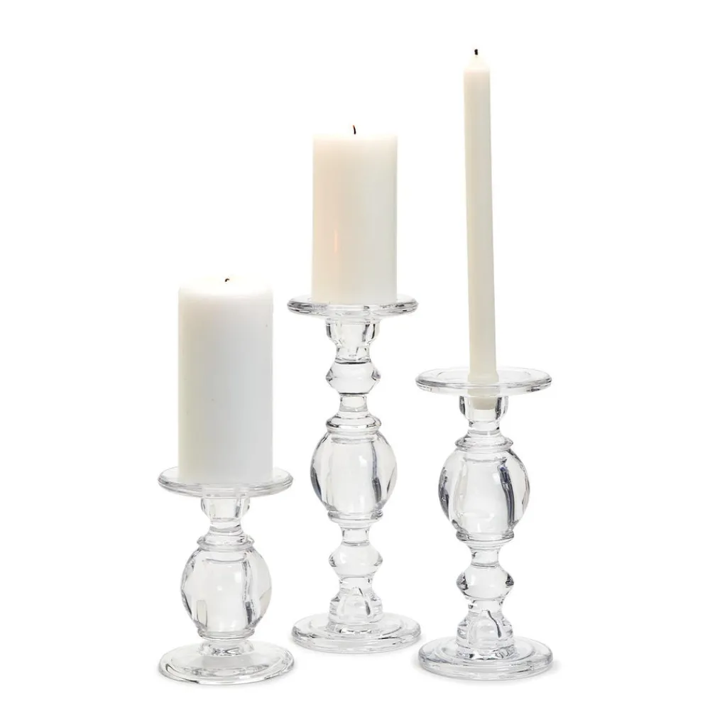Two's Company Candles|High-Glass Pedestal Candleholders, Set of 3