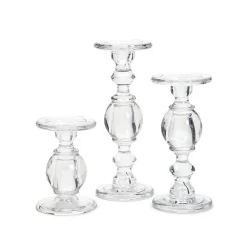 Two's Company Candles|High-Glass Pedestal Candleholders, Set of 3