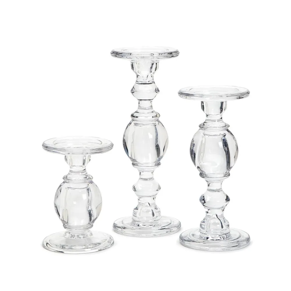 Two's Company Candles|High-Glass Pedestal Candleholders, Set of 3