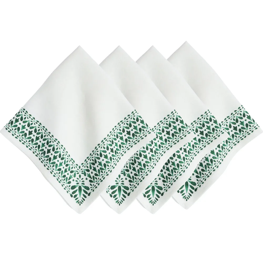 Juliska Place Settings & Linens|Iberian Border Napkin in Evergreen, Set of 4
