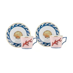 Ginori 1735 Dinnerware|Il Viaggio Di Nettuno Coffee Cups and Saucers, Set of 2