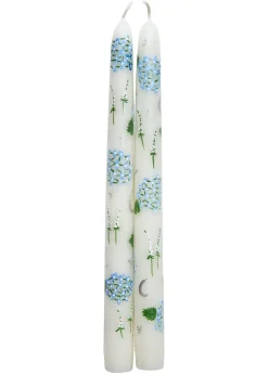 MJ Tablescapes Candles|Ivory Evening Hydrangeas Hand-Painted Taper Candles, Set of Two