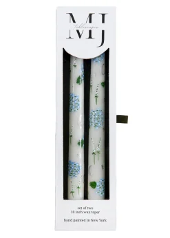 MJ Tablescapes Candles|Ivory Evening Hydrangeas Hand-Painted Taper Candles, Set of Two