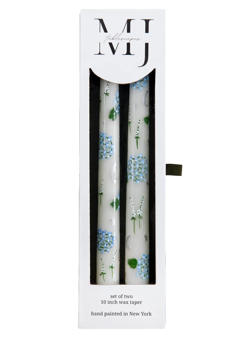 MJ Tablescapes Candles|Ivory Evening Hydrangeas Hand-Painted Taper Candles, Set of Two