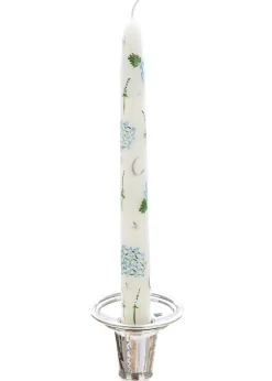 MJ Tablescapes Candles|Ivory Evening Hydrangeas Hand-Painted Taper Candles, Set of Two