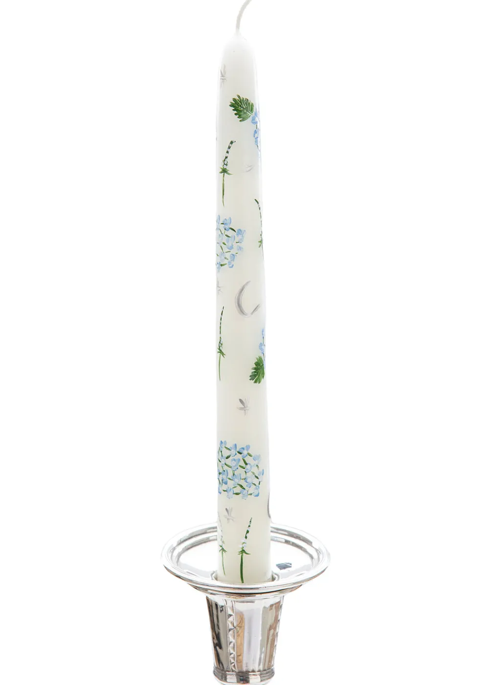 MJ Tablescapes Candles|Ivory Evening Hydrangeas Hand-Painted Taper Candles, Set of Two