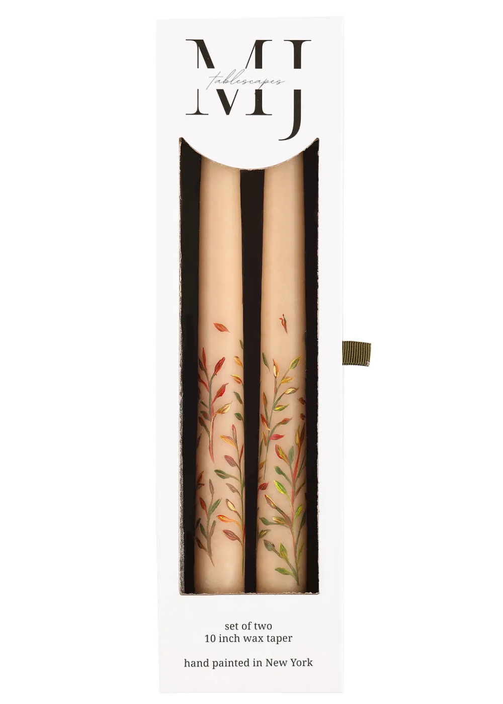 MJ Tablescapes Candles|Ivory Fall Leaves Taper Candles, Set of 2