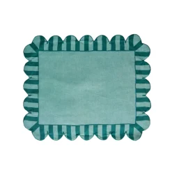 Misette Place Settings & Linens|Jardin Embroidered Linen Scalloped Stripe Placemats with Color Backing, Set of 4