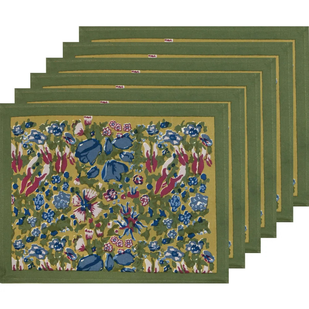 Couleur Nature Place Settings & Linens|Jardin Placemats Blue & Vert, Set of 6