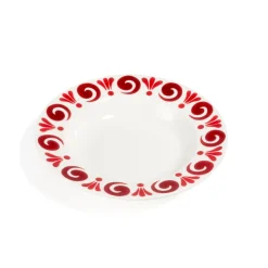 Themis Z Dinnerware|Kallos Soup Plate in Deep Red on White