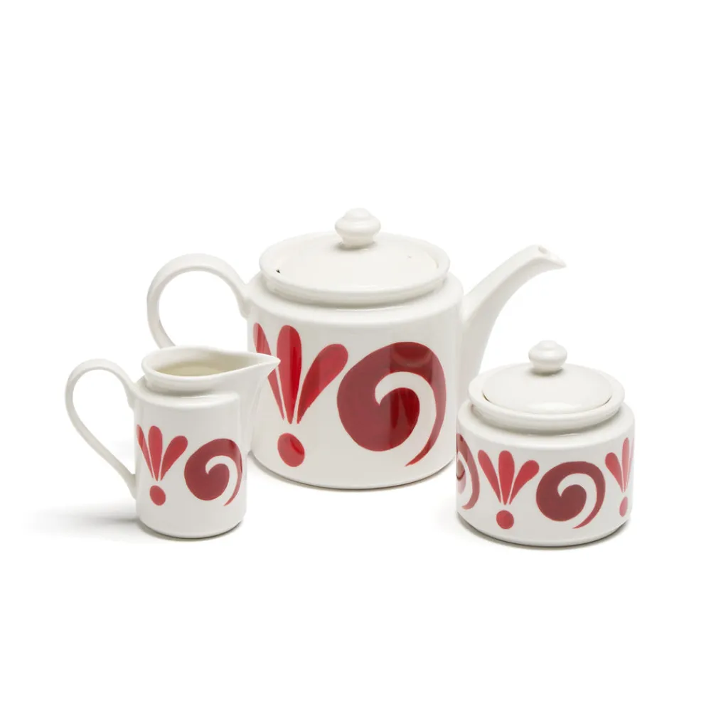 Themis Z Dinnerware|Kallos Tea Set in Deep Red on White