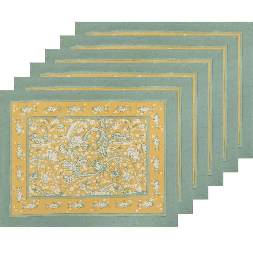 Couleur Nature Place Settings & Linens|La Mer Mats in Aqua & Citrine, Set of 6