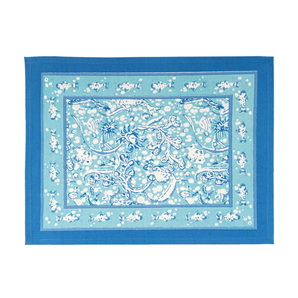 Couleur Nature Place Settings & Linens|La Mer Mats in Aqua, Set of 6