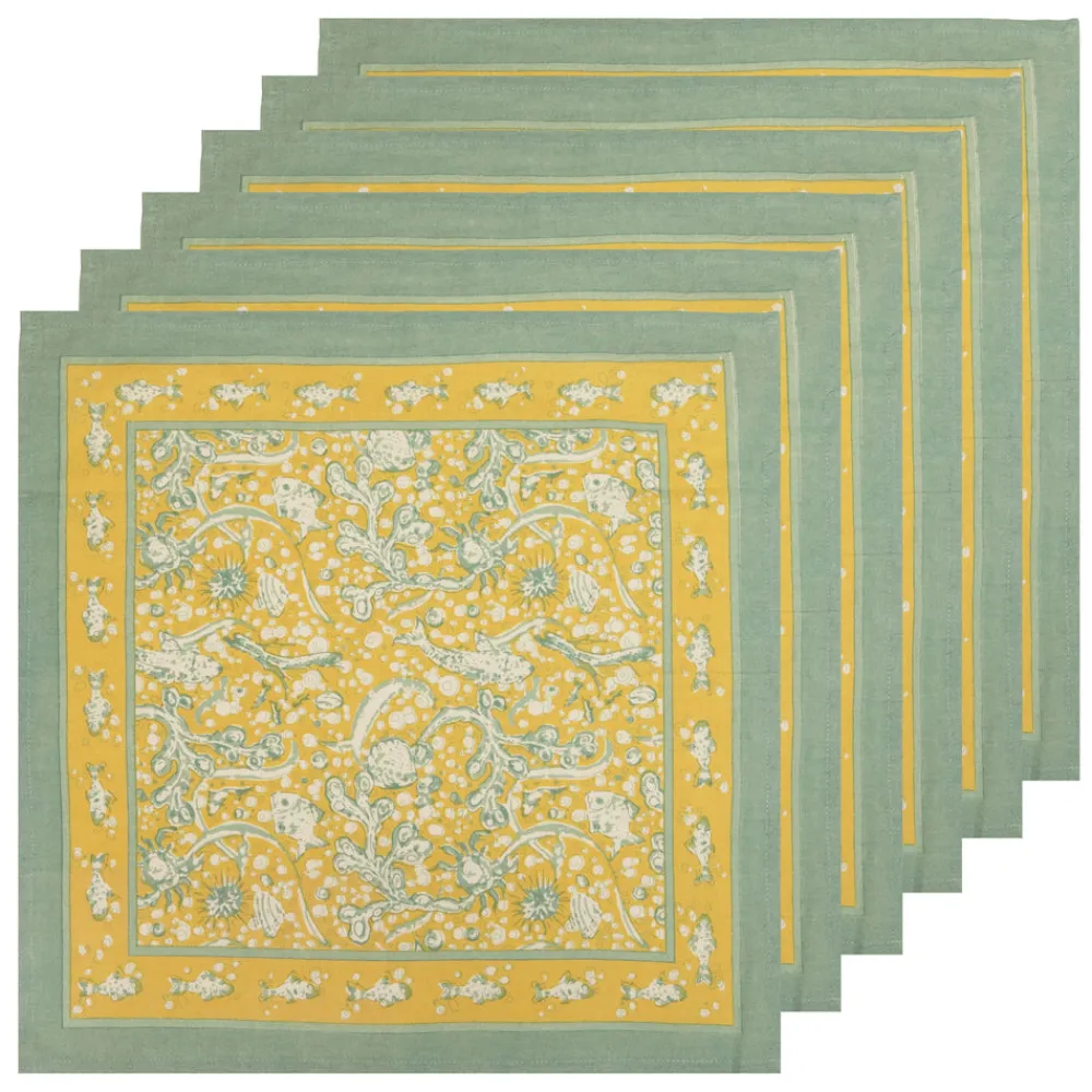 Couleur Nature Place Settings & Linens|La Mer Napkins Aqua & Citrine, Set of 6