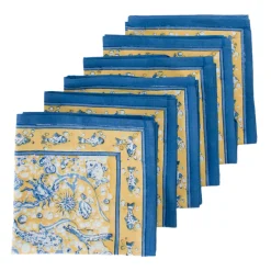 Couleur Nature Place Settings & Linens|La Mer Napkins in Blue & Yellow, Set of 6