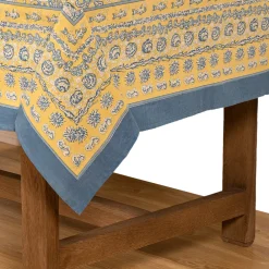 Couleur Nature Place Settings & Linens|La Mer Tablecloth in Blue & Yellow