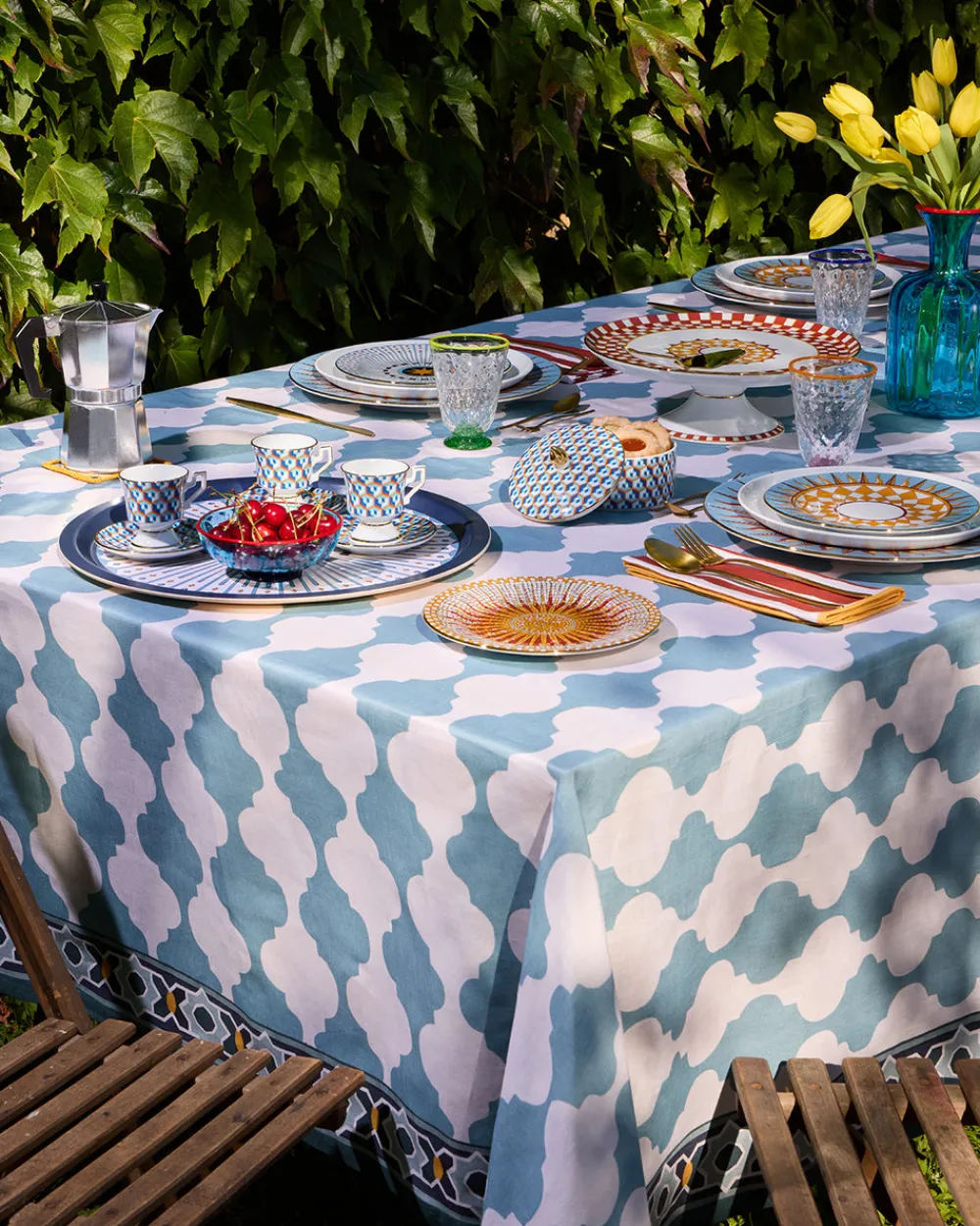 La DoubleJ Place Settings & Linens|Large Tablecloth in Plaza Large Sky Blue