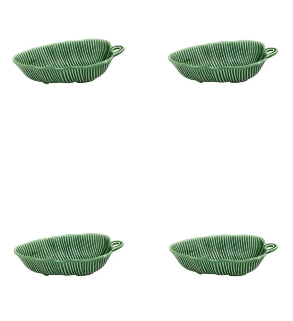 Bordallo Pinheiro Dinnerware|Leaves Bowl Banana 21" Leaf in Green, Set of 4