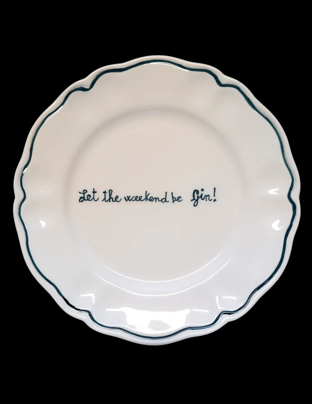 Sveva's Home Dinnerware|Let the Weekend be Gin Scalloped, Plate Set of 6