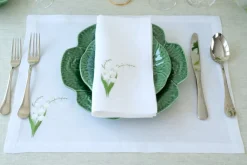 TriChi Design Place Settings & Linens|Lily of the Valley Collection, White Linen Napkin and Placemat, Set of 4