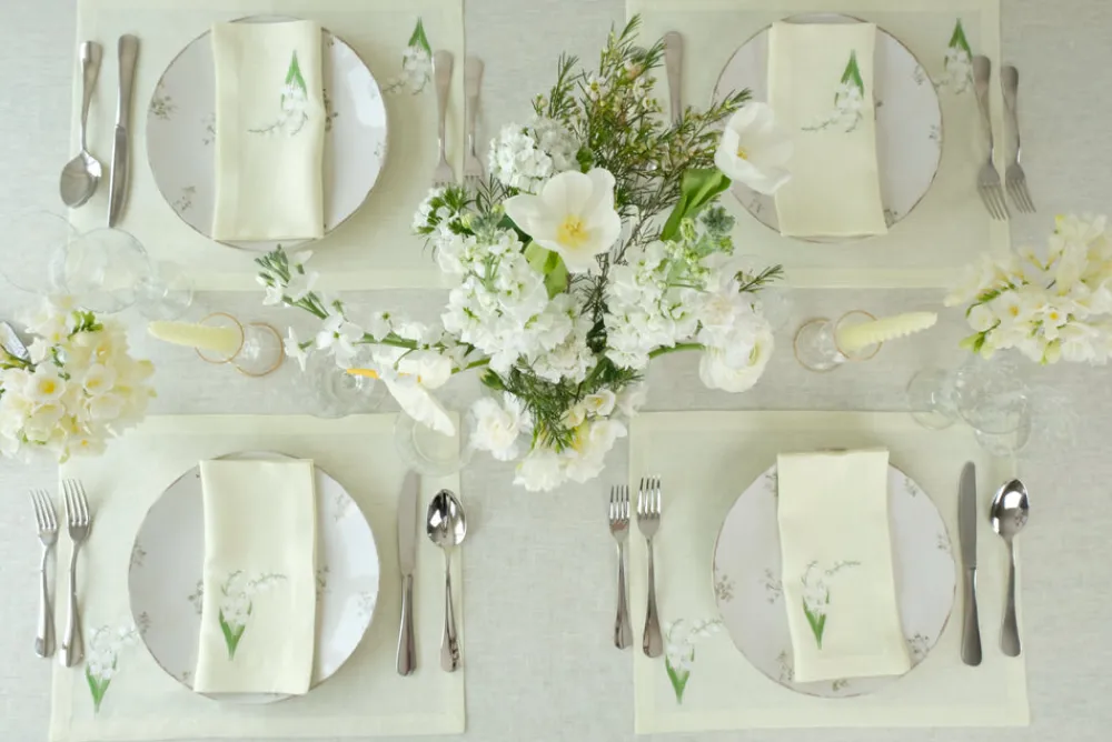 TriChi Design Place Settings & Linens|Lily of the Valley Collection Napkin and Placemat, Set of 2