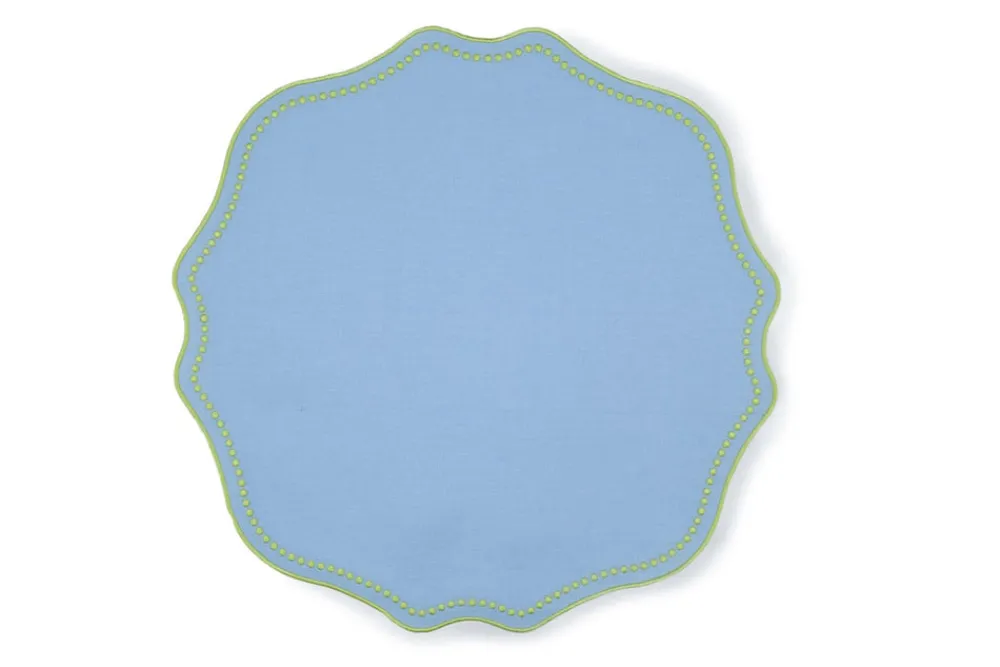 TriChi Design Place Settings & Linens|Lime Dotted Blue Linen Placemat, Set of 4