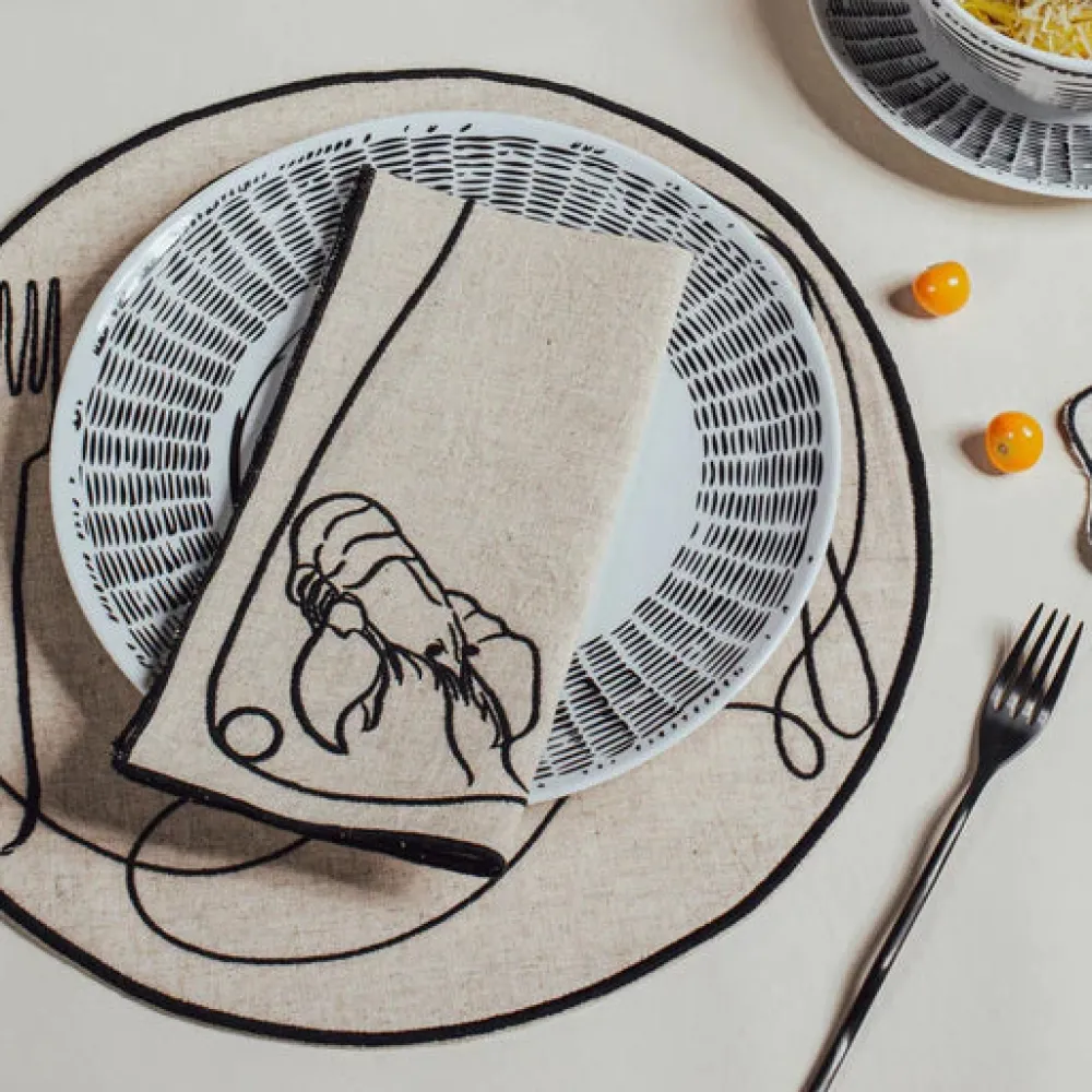 Misette Place Settings & Linens|Line Drawing Embroidered Linen Placemats, Set of 4
