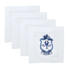 Over The Moon Bar|Place Settings & Linens|Linen Cocktail Napkins with Embroidered Bespoke Art, Set of 6