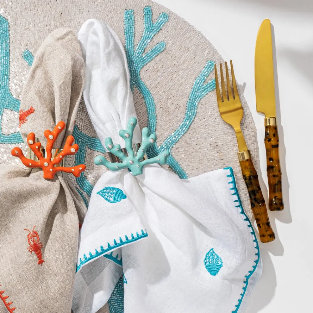 Joanna Buchanan Place Settings & Linens|Lobster Embroidered DInner Napkins in Flax, Set of Two