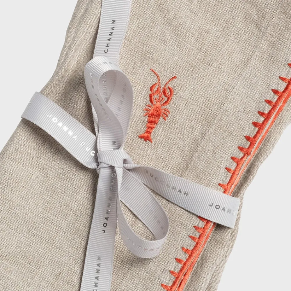Joanna Buchanan Place Settings & Linens|Lobster Embroidered DInner Napkins in Flax, Set of Two
