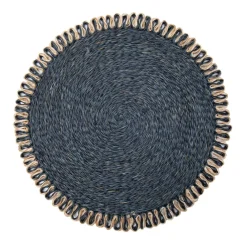 Caravan Place Settings & Linens|Loopy Abaca 15" Round Placemat in Navy & Natural, Set of 4