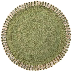 Caravan Place Settings & Linens|Loopy Abaca 15" Round Placemat in Olive Green & Natural, Set of 4